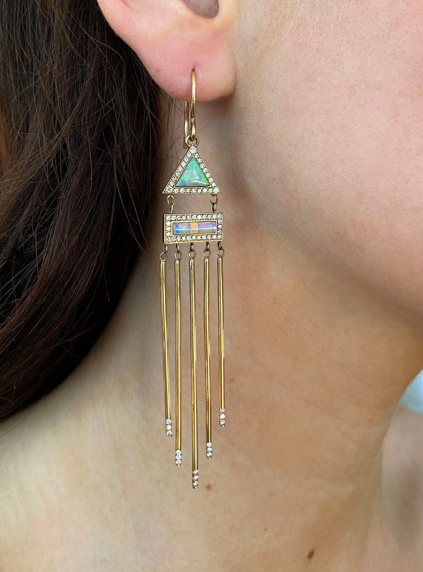 Opal Triangle Chandelier Earrings
