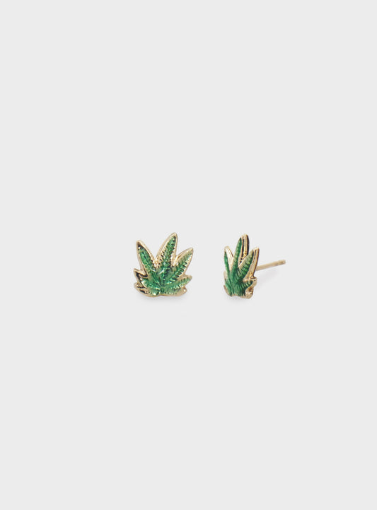 Green Enamel Pot Leaf Stud, single earring